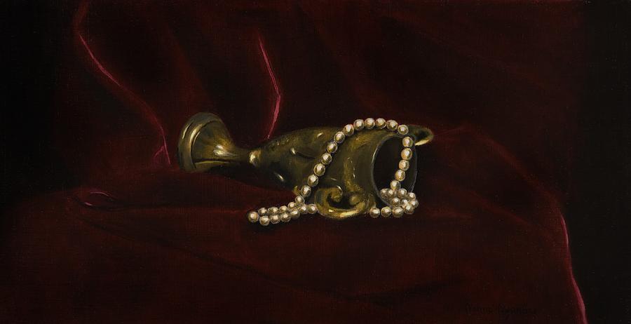 Still Life Painting - Pearls on Red Velvet by Nanne Nyander Still Life Painting - Pearls on Red Velvet by Nanne Nyander