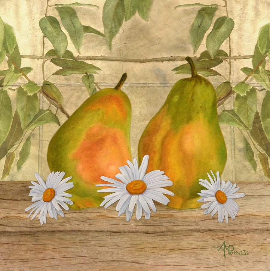 Pear Mixed Media - Pears and Daisies by Angeles M Pomata