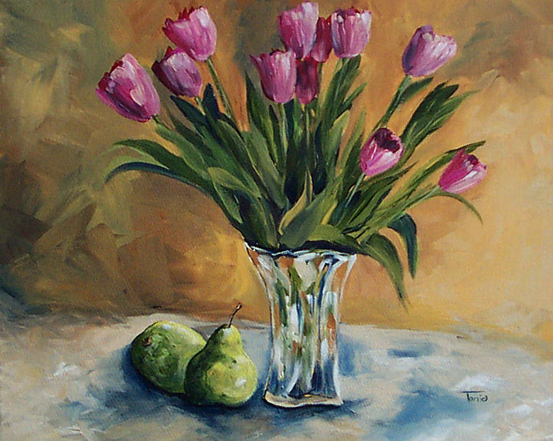 Pears and Pink Tulips Painting by Torrie Smiley