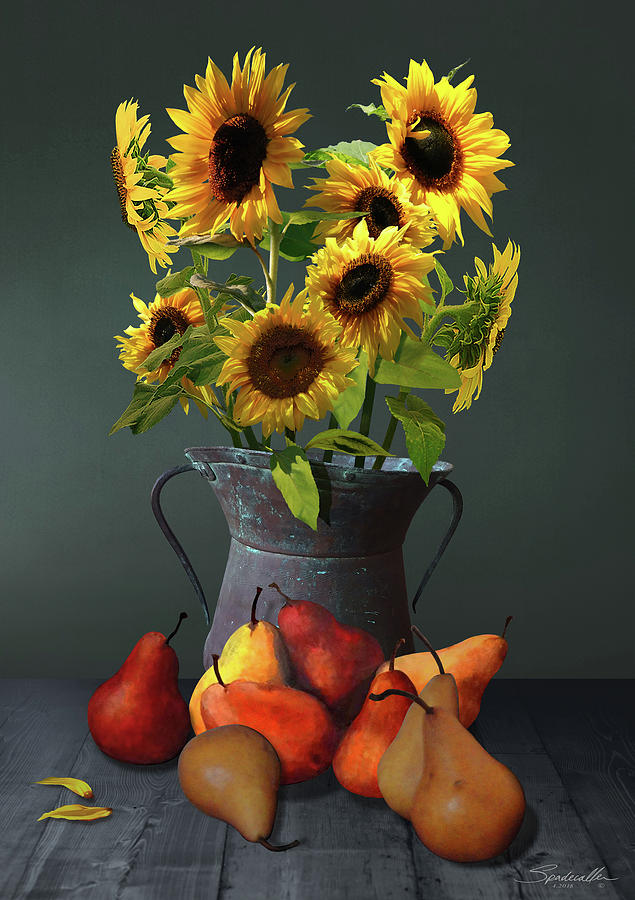 Pears and Sunflowers Digital Art by M Spadecaller