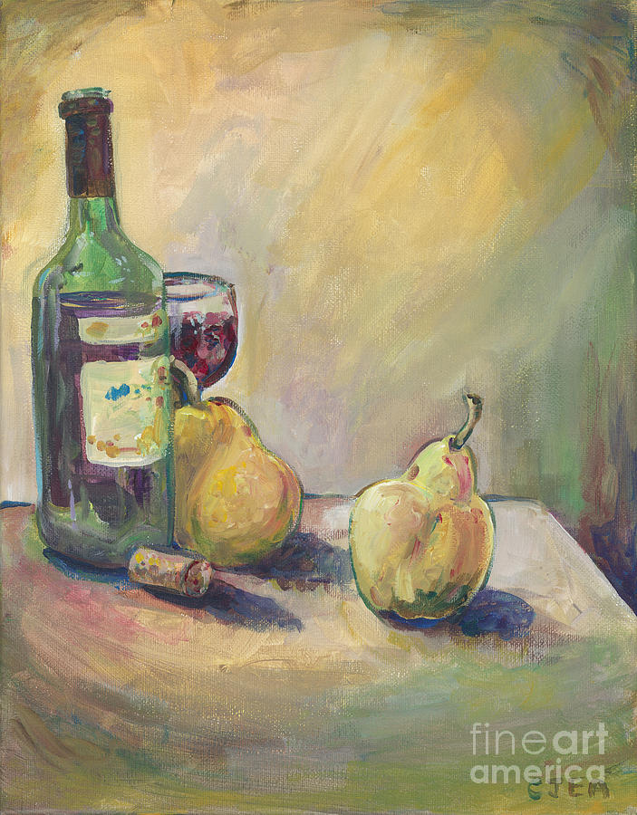 Pears and Wine Painting by Cheryl Emerson Adams
