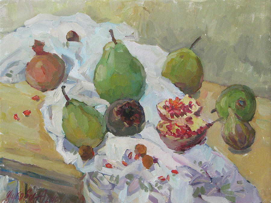 Pears Figs and Young Pomegranates Painting by Juliya Zhukova