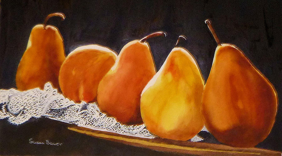 Pears in a Row Painting by Susan Bauer