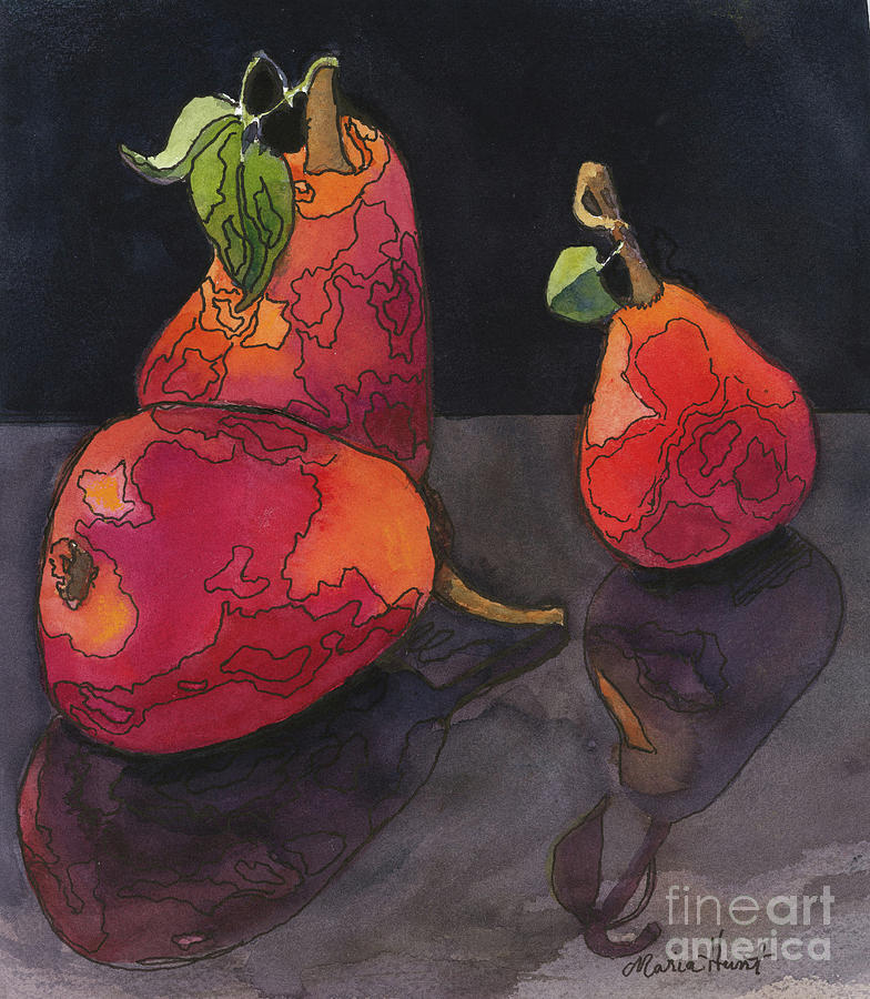 Pears in Reflection Painting by Maria Hunt