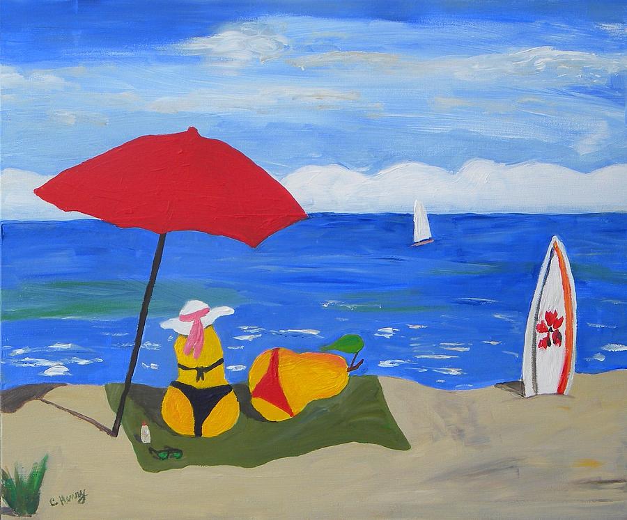 Pears on a Beach Holiday #2 Painting by Caroline Henry