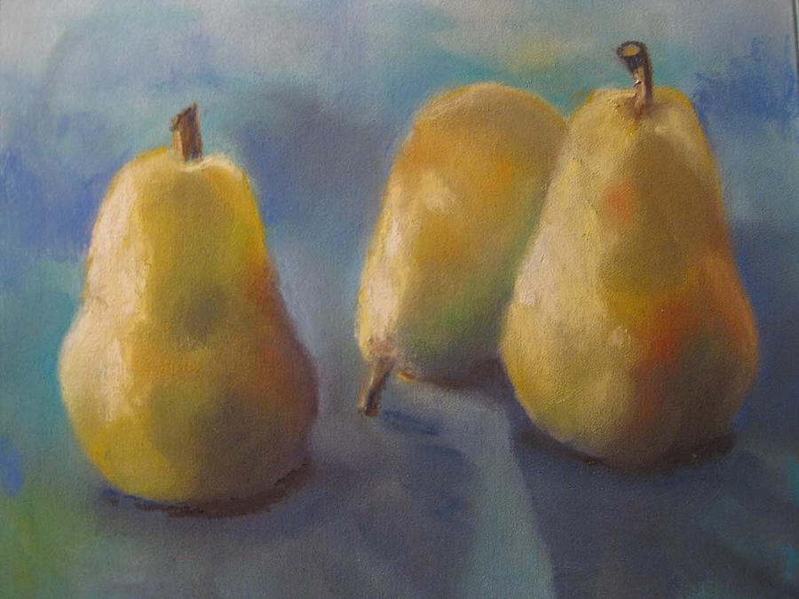 Pears on Blue Pastel by Constance Gehring