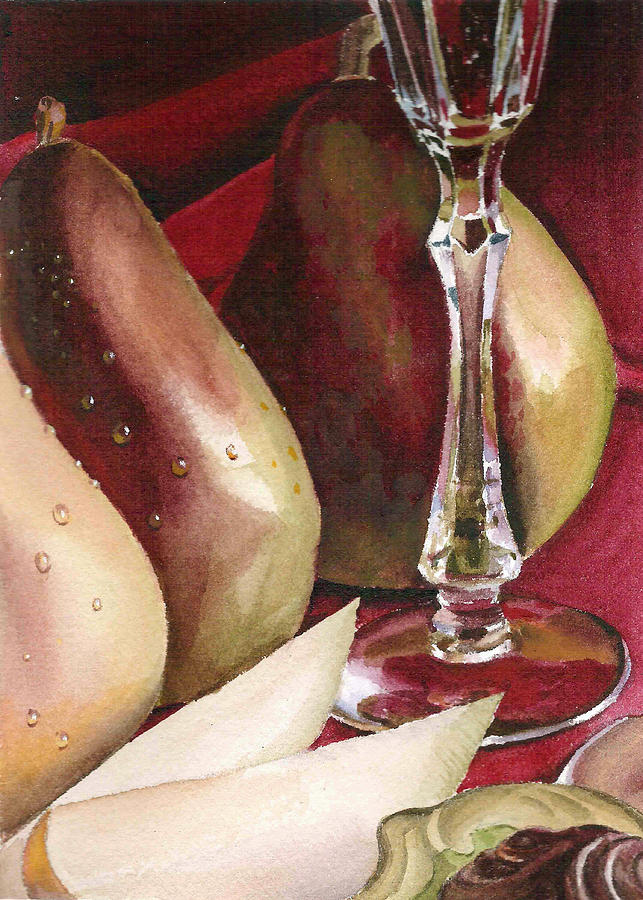 Pears Wine And Chocolate Painting by Irina Sztukowski