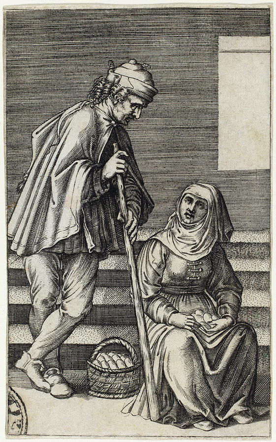Peasant and Egg Woman Drawing by Agostino dei Musi