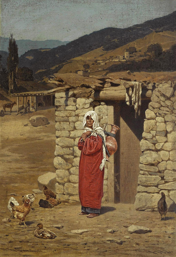 Peasant carrying Water Painting by Pyotr Nikolayevich Gruzinsky