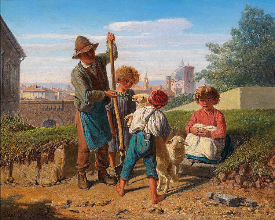 Peasant Children Outside the Gates of Florence Painting by Wilhelm Richter