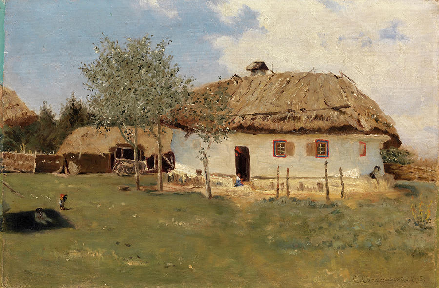 Peasant Hut in Ukrainian Village Painting by MotionAge Designs