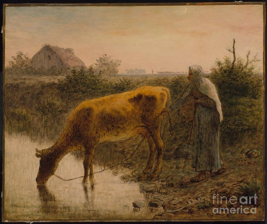 Peasant Watering Her Cow Painting by MotionAge Designs