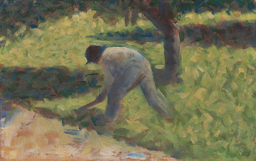 Peasant with a Hoe, c.1882 oil on wood by Georges Pierre Seurat Painting by Celestial Images