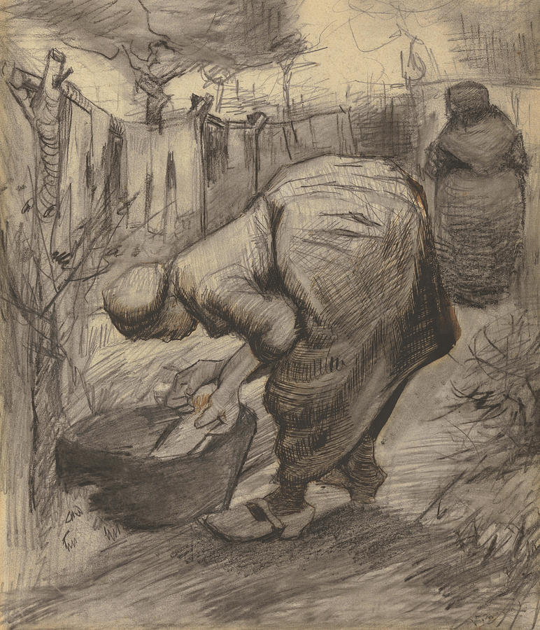 Vincent Van Gogh Drawing - Peasant with Wash Basin in a Garden by Vincent Van Gogh