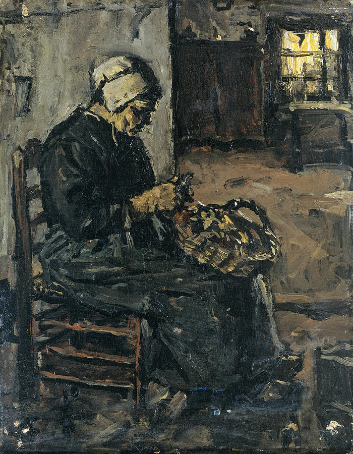 Hat Painting - Peasant Woman Peeling Potatoes by Suze Robertson