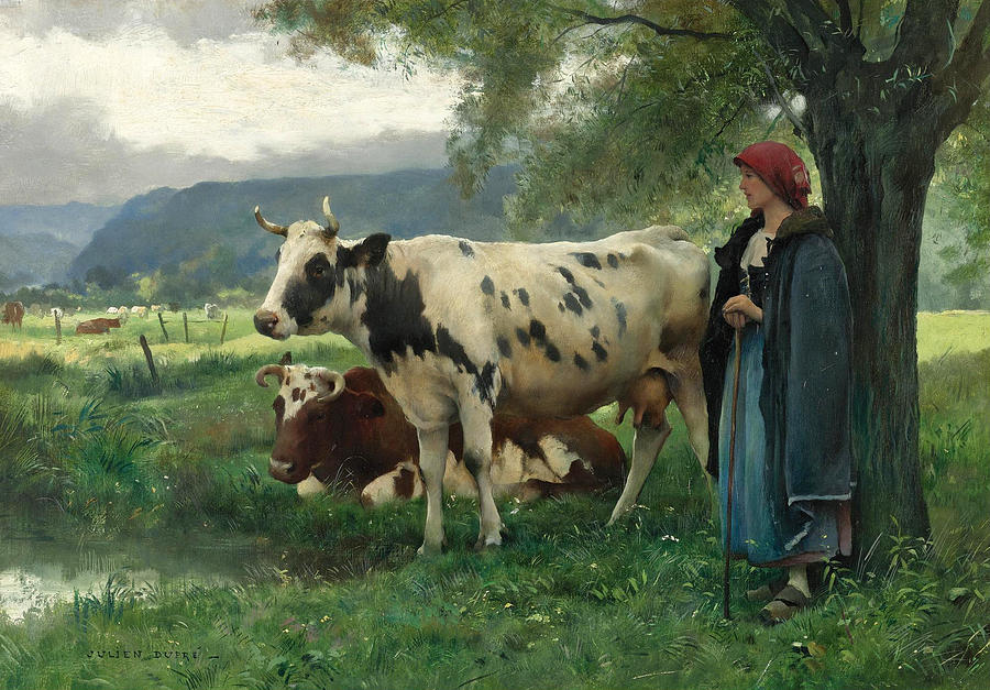 Peasant Woman With Cows Painting by Julien Dupre