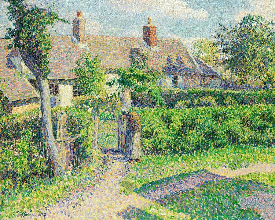 Peasants Houses, Eragny Painting by Camille Pissarro