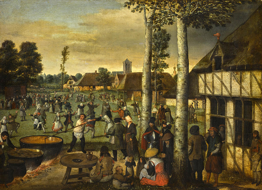Peasants merry making at village Kermesse Painting by Hans van Wechlen