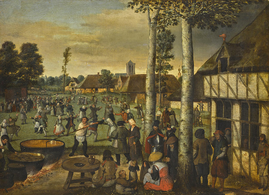 Peasants merrymaking at a Village Kermesse Painting by Jan van Wechelen