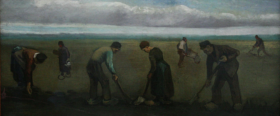 Peasants Planting Potatoes Painting by Vincent van Gogh