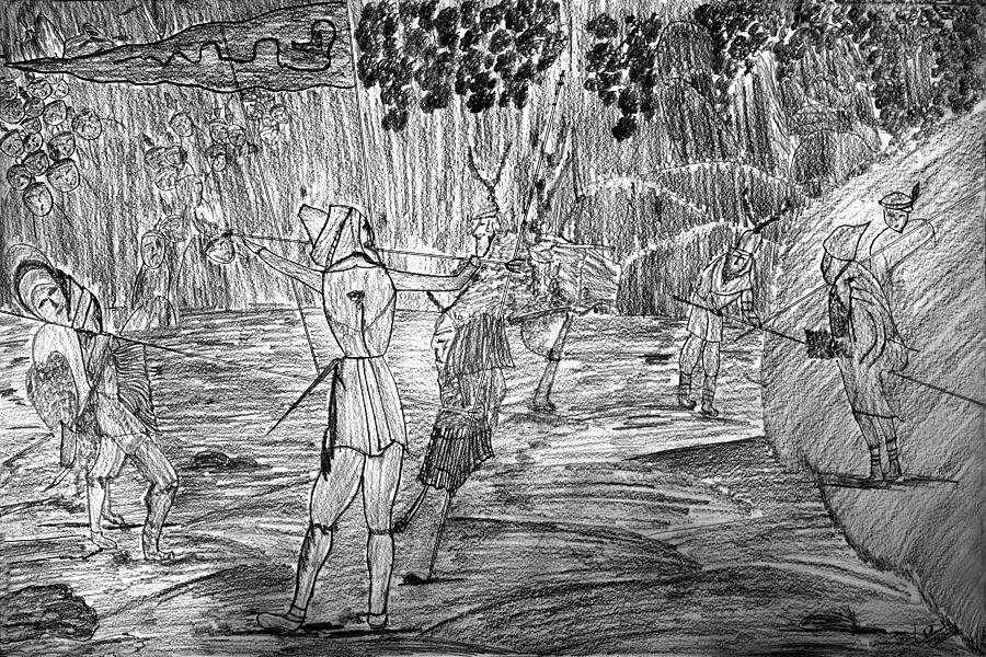 Landscape Painting - Peasants War by Prasad Setty
