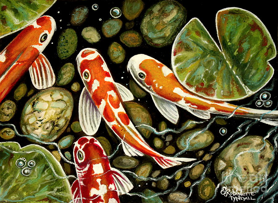 Pebbles and Koi Painting by Elizabeth Robinette Tyndall