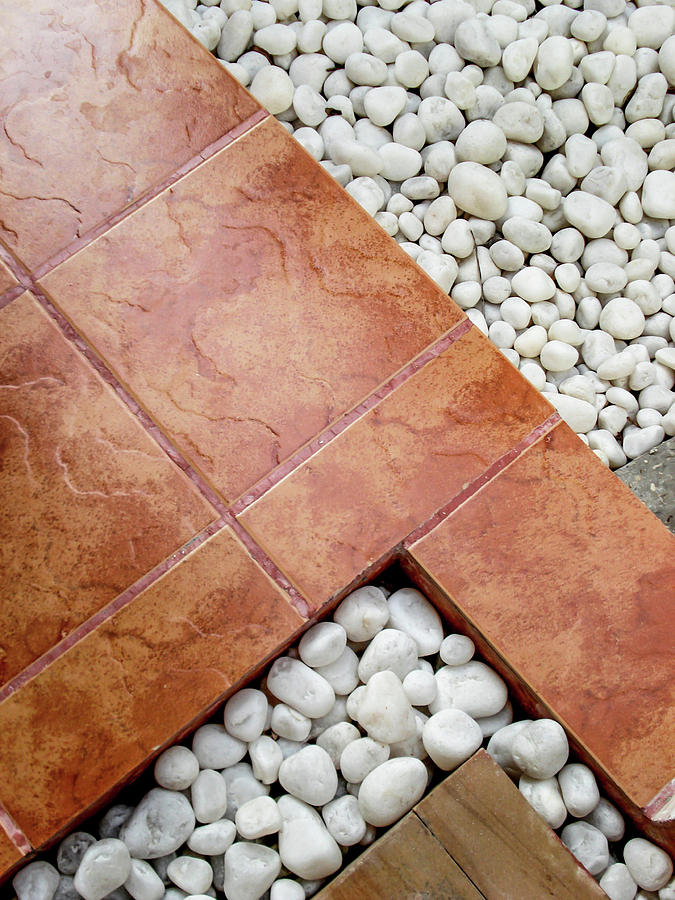 Pebbles and Paving Tiles Geometric Abstract  Photograph by Jenny Rainbow