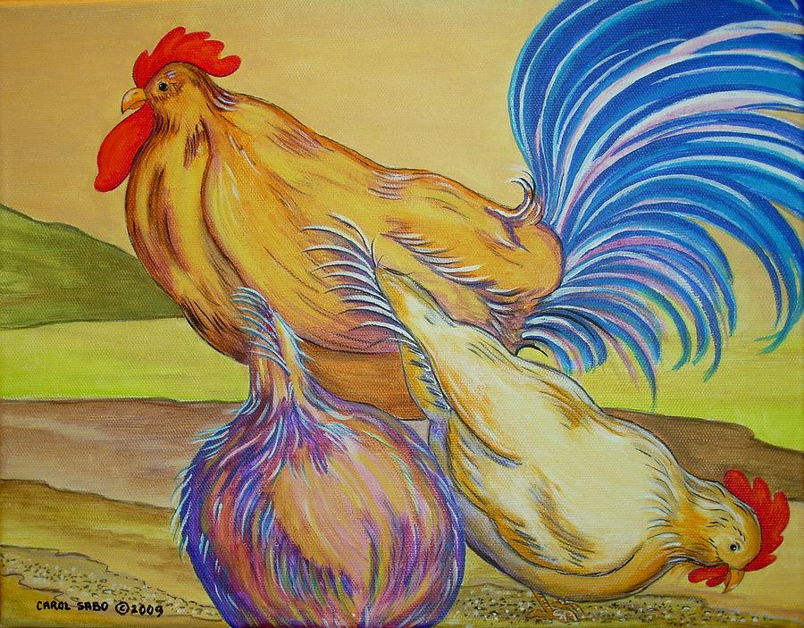 Rooster Painting - Pecking Order II by Carol Sabo