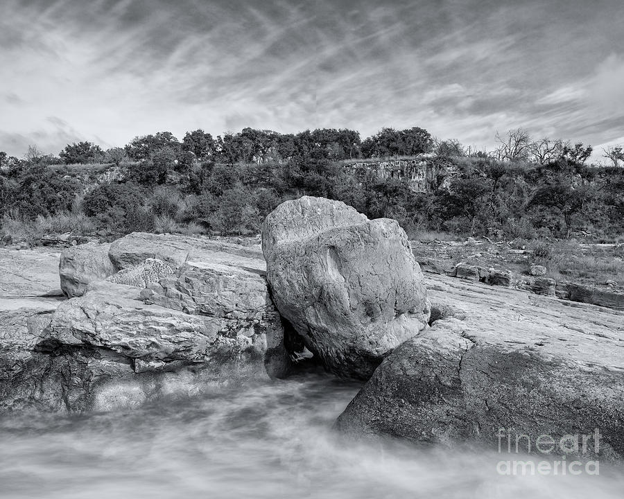 Pedernales River Falls in Black And White - Texas Hill Country Photograph by Silvio Ligutti