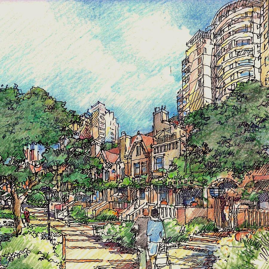 Pedestrian Park Drawing by Andrew Drozdowicz