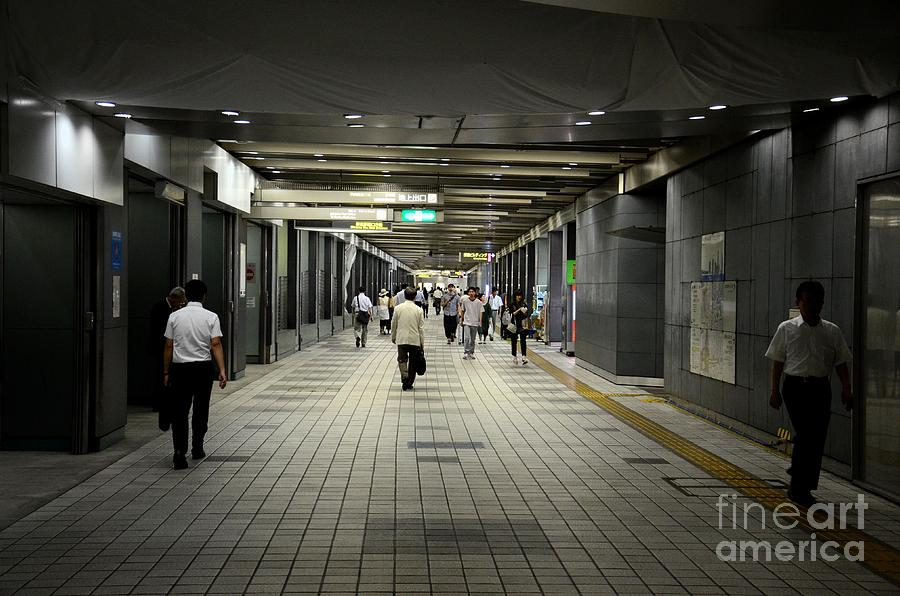 Sign Photograph - Pedestrians walk through underground tunnel at Shinjuku station Tokyo Japan by Imran Ahmed