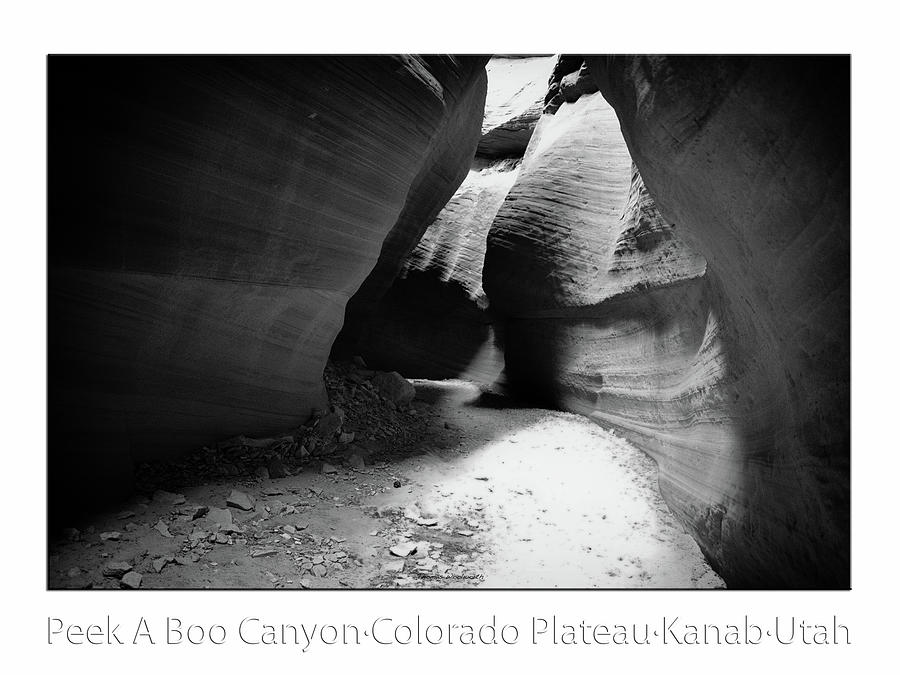 Peek A Boo Canyon Kanab Utah 09 BW Text Photograph by Thomas Woolworth