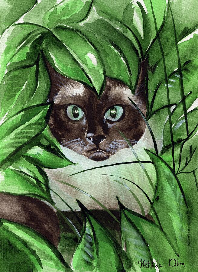 Cat Painting - Peek A Boo Siamese Cat by Dora Hathazi Mendes