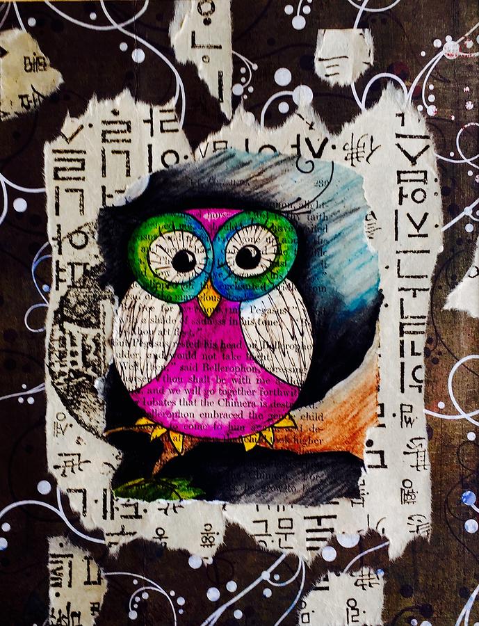 Owl Mixed Media - Peek-a-hoot by Leslie Encinosa Bridges
