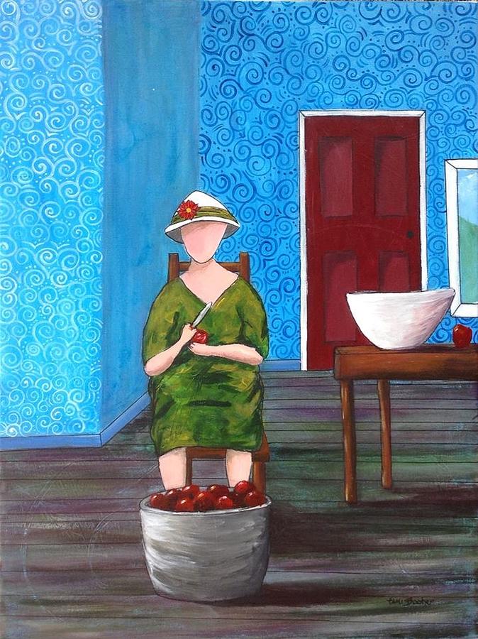 Women Painting - Peeling Apples by Tami Booher Women Painting - Peeling Apples by Tami Booher