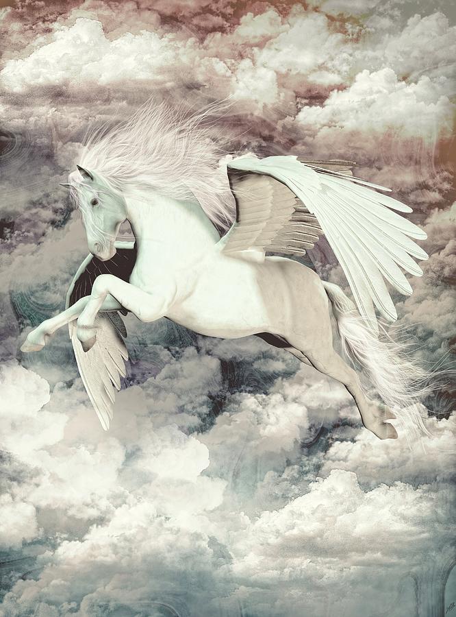 Pegasus Digital Art - Pegasus flight Olympus by Quim Abella