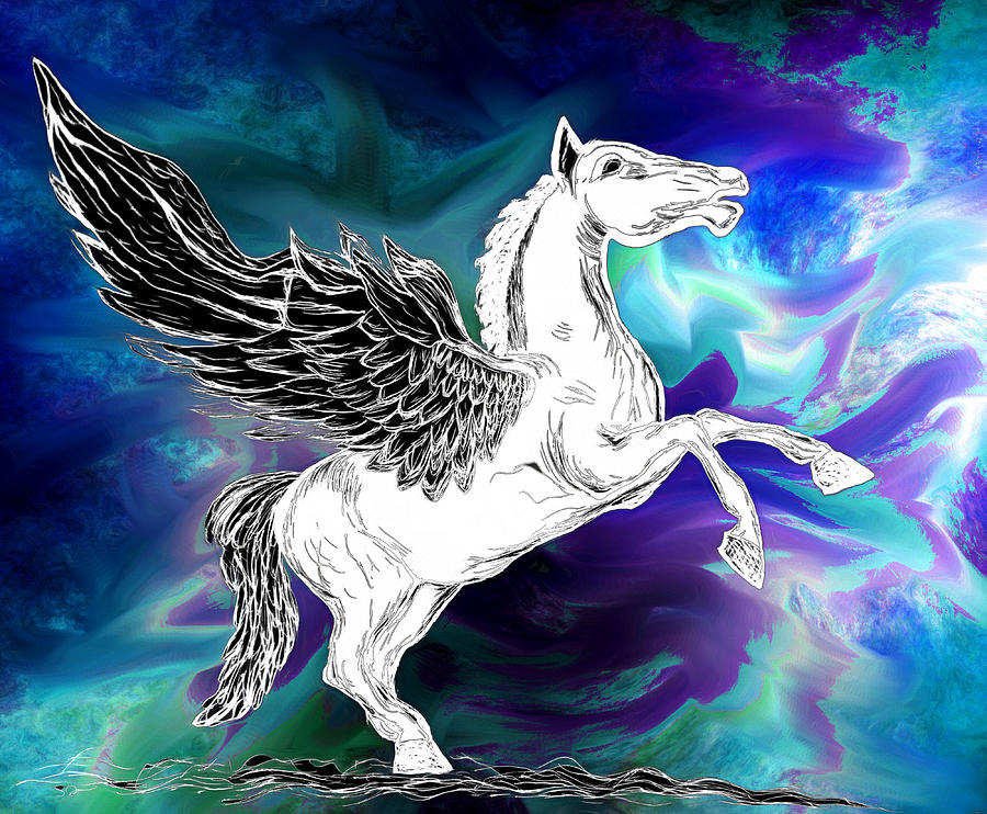 Pegasus in Color Drawing by Abstract Angel Artist Stephen K - Pixels