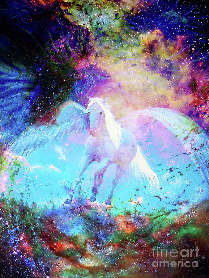 Pegasus in cosmic space. Painting and graphic design. Painting by Jozef ...