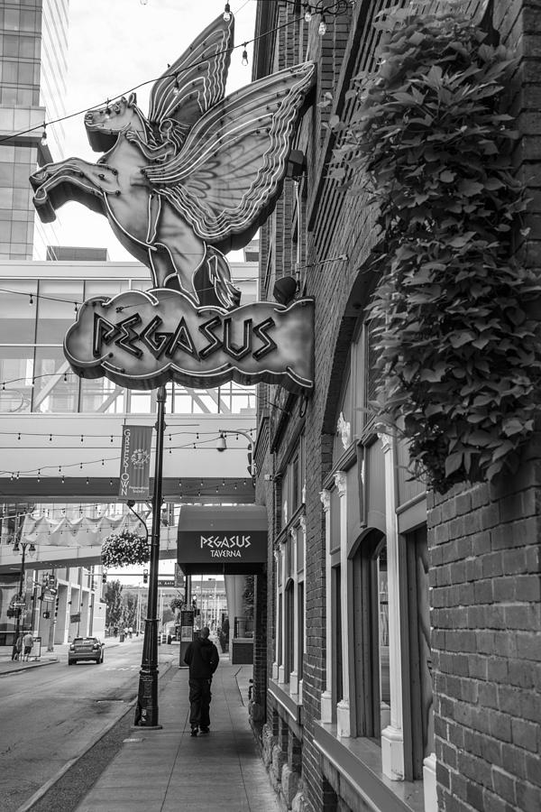Pegasus in Detroit Black and White  Photograph by John McGraw