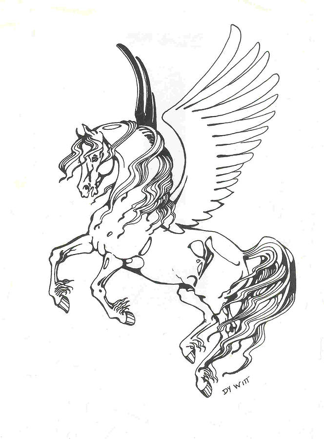 Pegasus Drawing - Pegasus on the Wing by Dy Witt