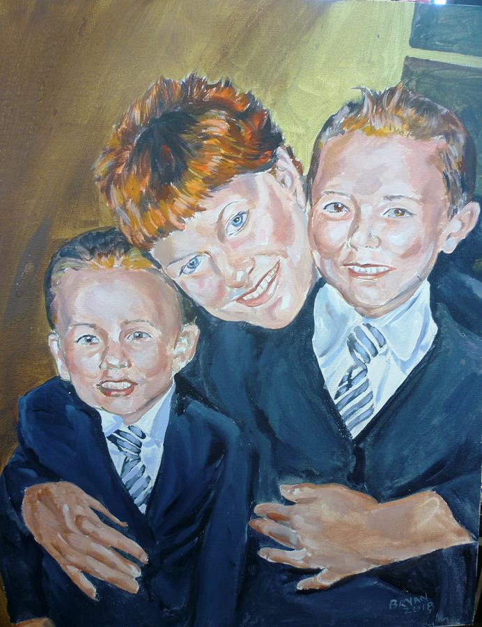 Peggy and her grandkids Painting by Bryan Bustard