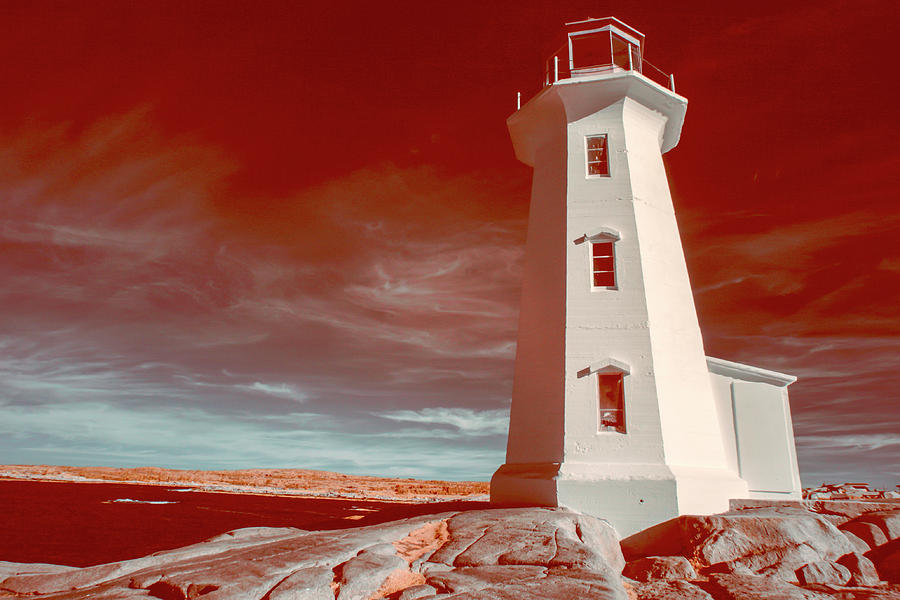 Peggy Cove Lighthouse, Nova Scotia, Canada in infrared Photograph by Karen Foley