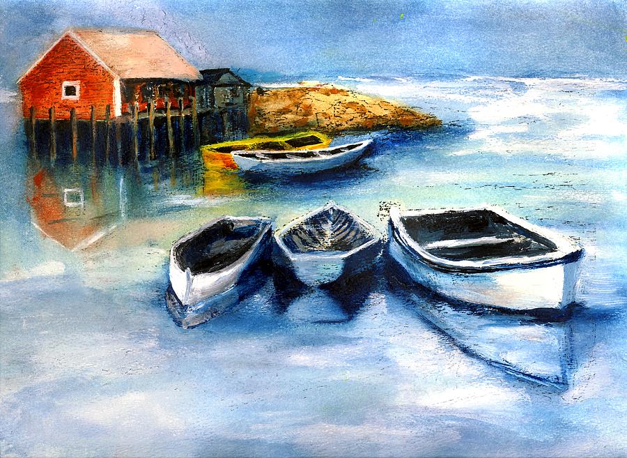 Peggys Cove Frozen In Chance of Snow Painting by Randy Sprout