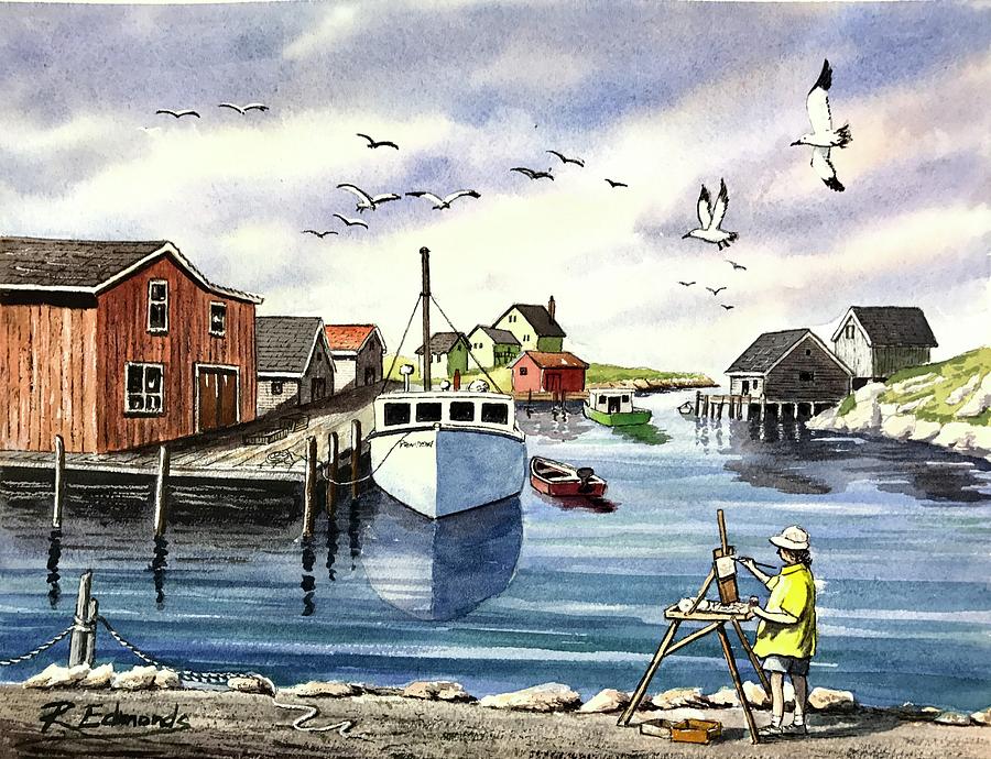 Boat Painting - Peggys Cove Harbor by Raymond Edmonds
