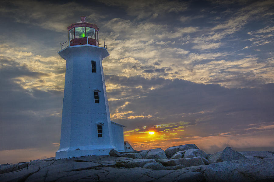 Vintage Photograph - Peggys Cove Lighthouse at Sunrise by Randall Nyhof