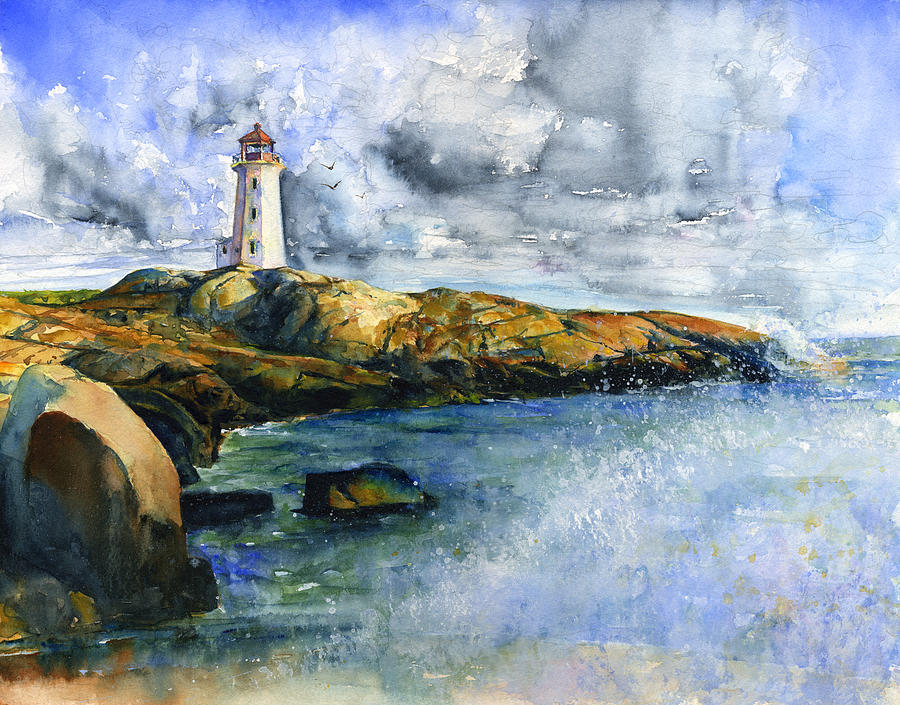 Peggys Cove Lighthouse Landscape Painting by John D Benson