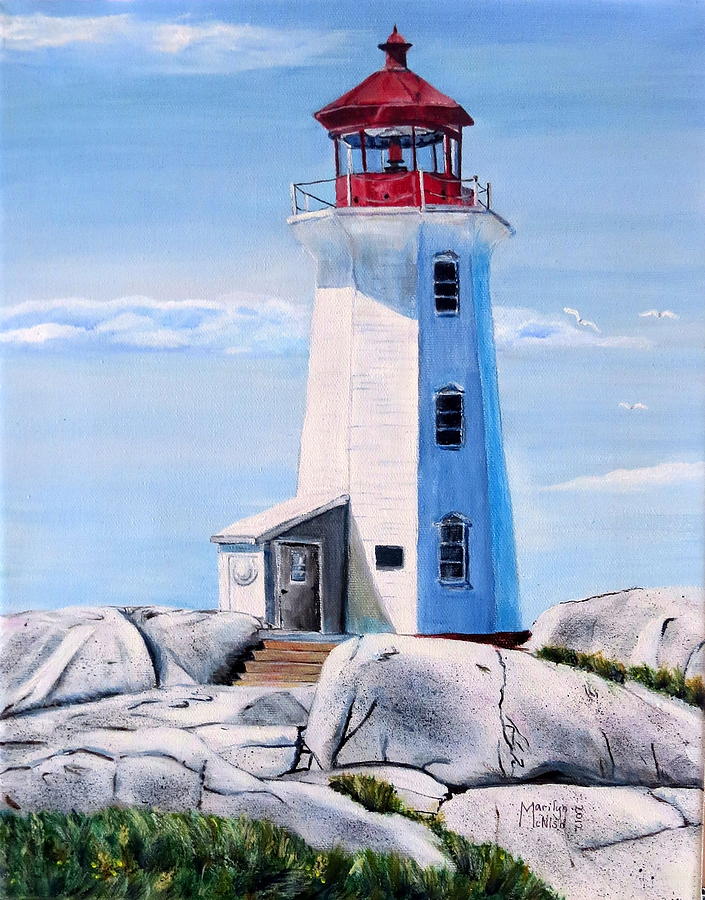 Peggys Cove Lighthouse Painting by Marilyn McNish