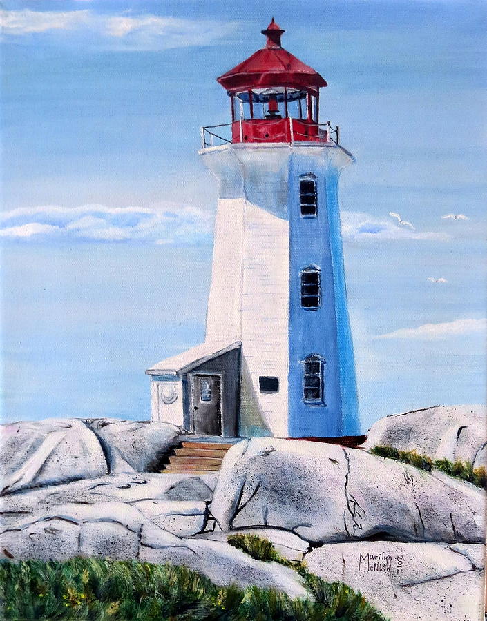 Peggy's Cove Lighthouse Painting by Marilyn McNish