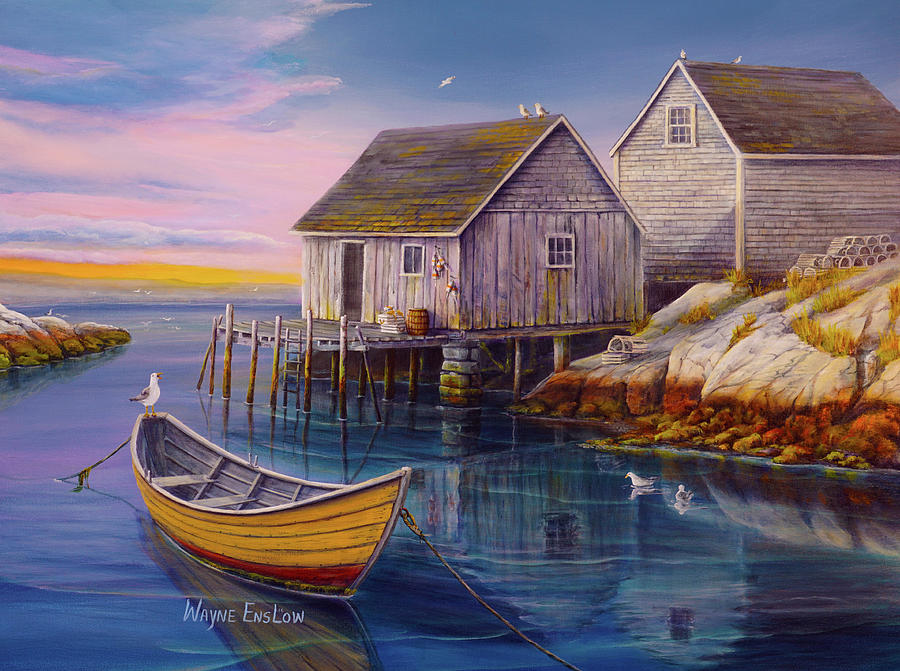 Peggys Cove Sunset Painting by Wayne Enslow