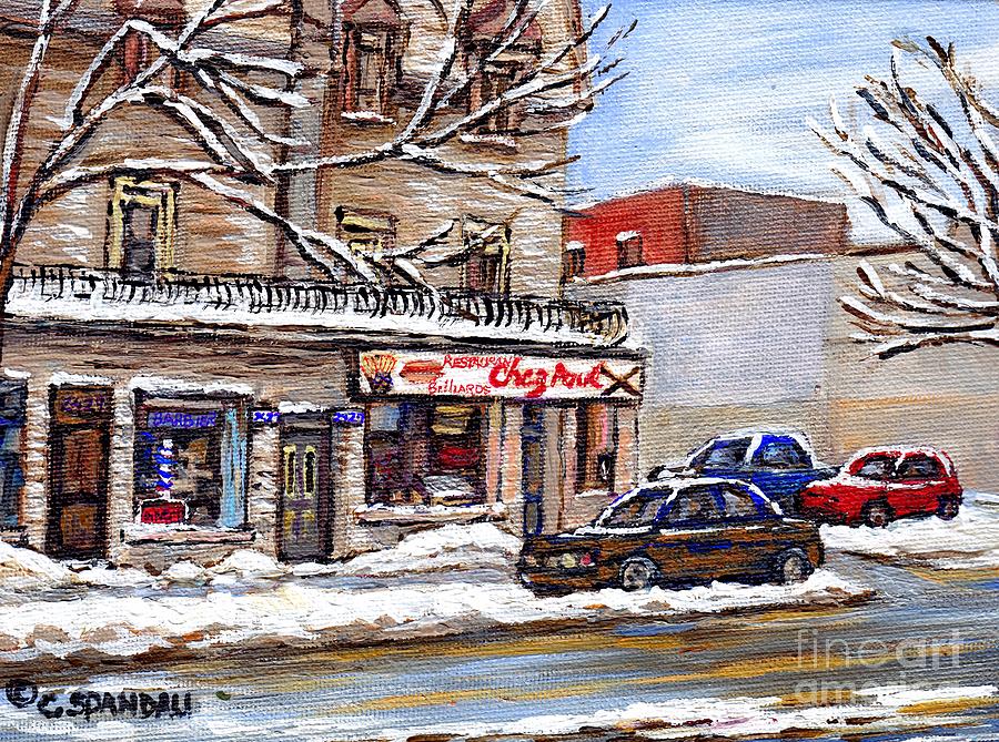 Pointe St Charles Painting - Peintures Petits Formats A Vendre Montreal Original Art For Sale Restaurant Chez Paul The Pointe Psc by Carole Spandau